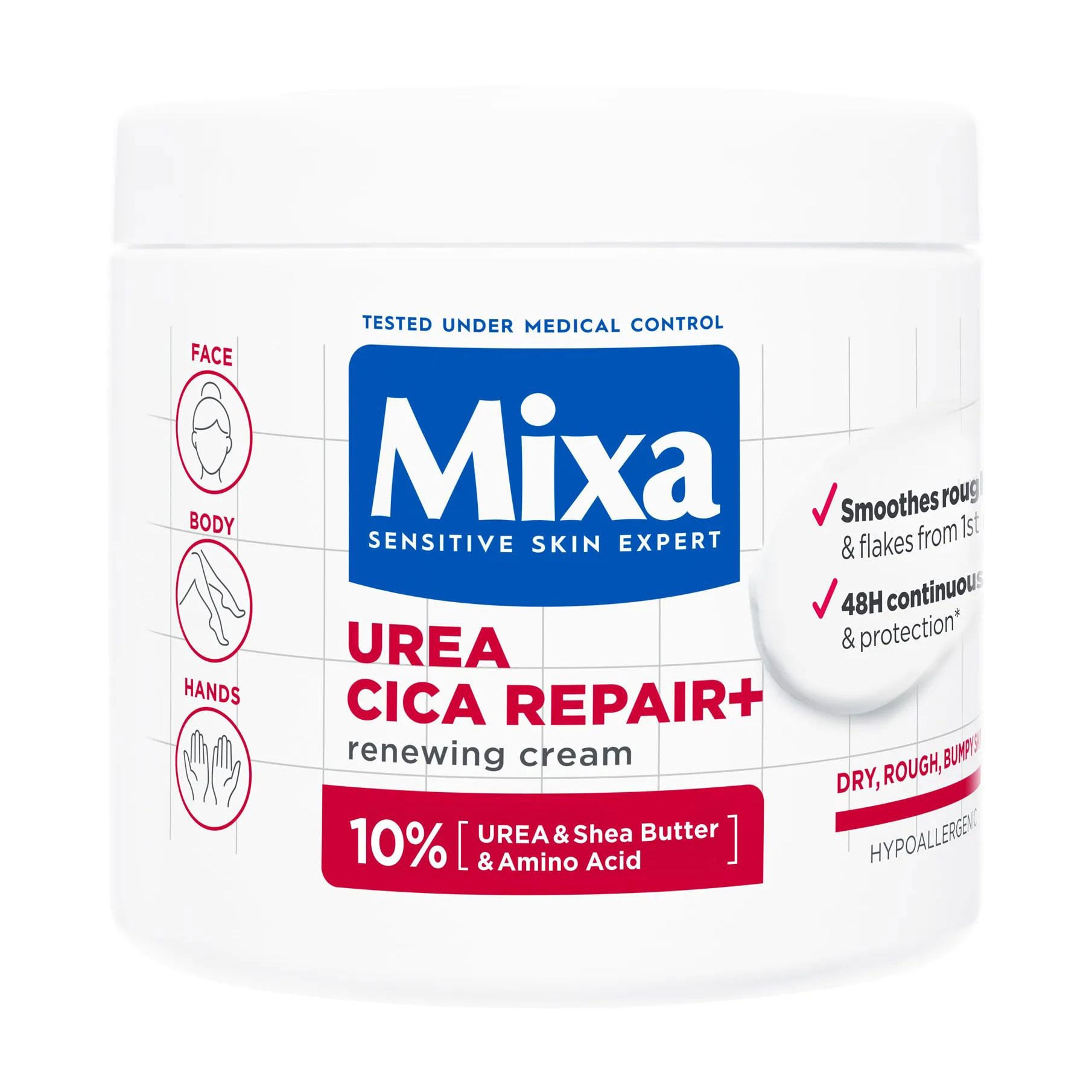 Відновлювальний крем Mixa Urea Cica Repair+ із сечовиною та ніацинамідом, для сухої шкіри обличчя, рук і тіла, 400 мл